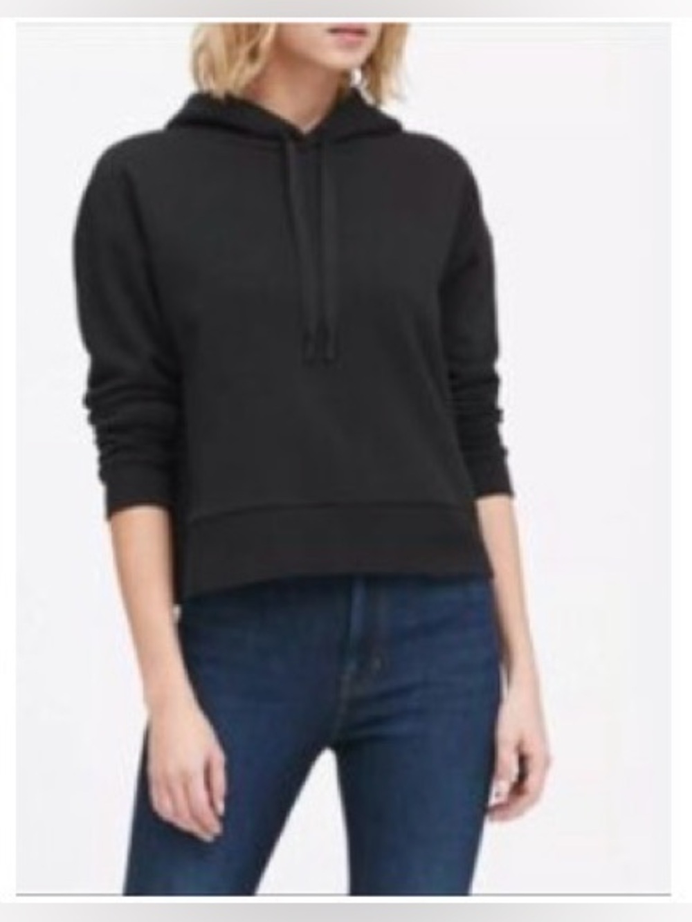 Banana Republic Women's Organic Cotton Pullover Hoodie Top Black Gray Small